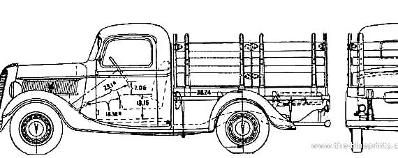Грузовик Ford Pick-Up Truck (1937) - чертежи, габариты, рисунки