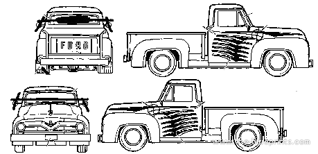Грузовик Ford Pickup (1955) - чертежи, габариты, рисунки