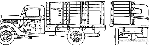 Грузовик Ford Platform Truck (1937) - чертежи, габариты, рисунки