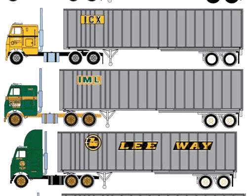 Грузовик Freightliner FL8664 Semi-Trailer - чертежи, габариты, рисунки