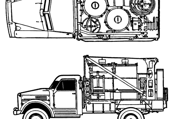 Грузовик GAZ-63 + Decontamination Apparatus BU-2 - чертежи, габариты, рисунки