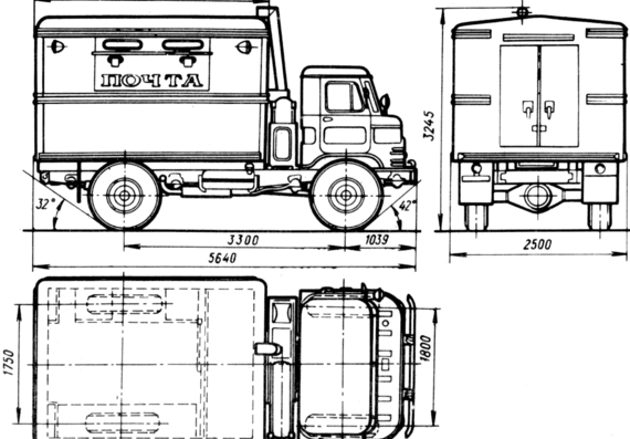 Грузовик GAZ-66-01 GZSA-731 - чертежи, габариты, рисунки