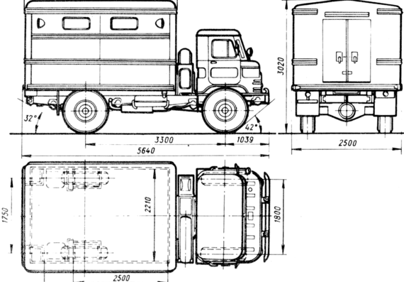 Грузовик GAZ-66-01 GZSA-947 - чертежи, габариты, рисунки