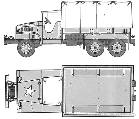 Грузовик GMC CCKW-353 Cargo Truck - чертежи, габариты, рисунки
