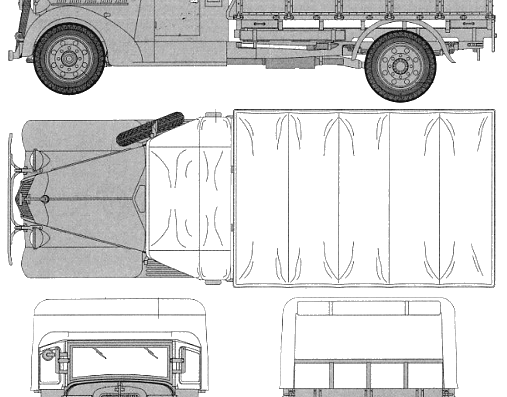 Грузовик Isuzu TX40 Type 97 2-ton Truck (1940) - чертежи, габариты, рисунки