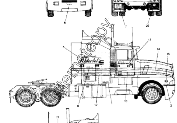 Kenworth T600 truck - drawings, dimensions, figures