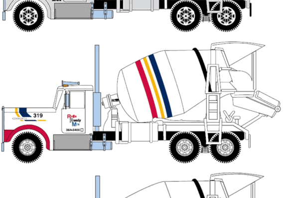 Kenworth W900 Concrete Mixer truck - drawings, dimensions, pictures