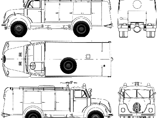 Грузовик Magirus-Deutz F Mercur 125A Fire Truck (1960) - чертежи, габариты, рисунки
