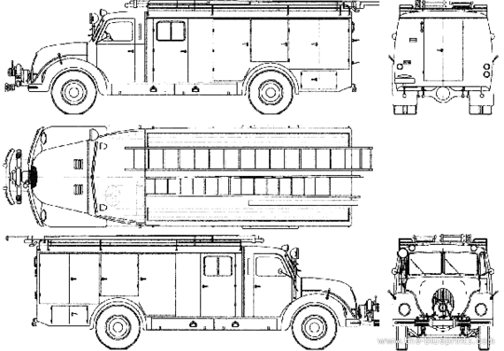 Грузовик Magirus-Deutz F Mercur 125 Fire Truck (1956) - чертежи, габариты, рисунки