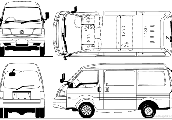 Грузовик Mazda Bongo 4WD (2010) - чертежи, габариты, рисунки