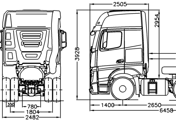 Mercedes-Benz Actros 6x2 GigaSpace Semi Trailer Tractor - drawings, dimensions, pictures