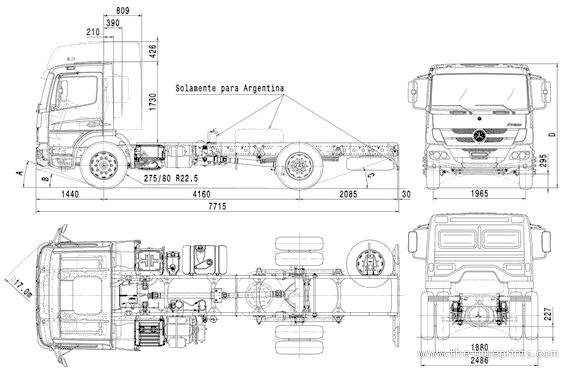 Грузовик Mercedes-Benz Atego 1725 A42 4x4 (2013) - чертежи, габариты, рисунки