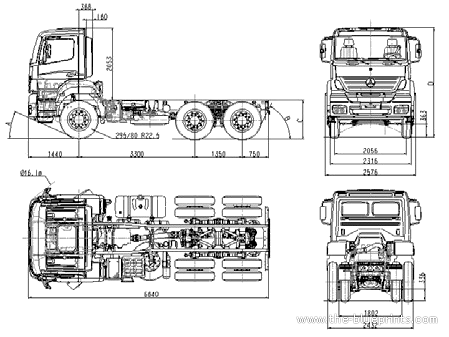 Грузовик Mercedes-Benz Axor 3348S 48 (2013) - чертежи, габариты, рисунки