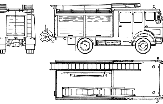 Грузовик Mercedes-Benz L1017-36 Fire Truck (1976) - чертежи, габариты, рисунки