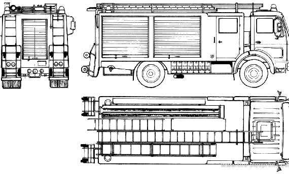 Грузовик Mercedes-Benz L1017-36 Fire Truck (1978) - чертежи, габариты, рисунки