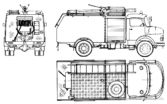 Грузовик Mercedes-Benz L1113B Fire Truck (1979) - чертежи, габариты, рисунки