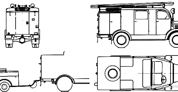 Грузовик Mercedes-Benz L1500 S Fire Truck (1941) - чертежи, габариты, рисунки