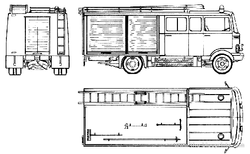 Грузовик Mercedes-Benz L608-35 Fire Truck (1976) - чертежи, габариты, рисунки