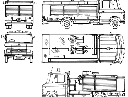 Грузовик Mercedes-Benz L608D Fire Truck (1976) - чертежи, габариты, рисунки