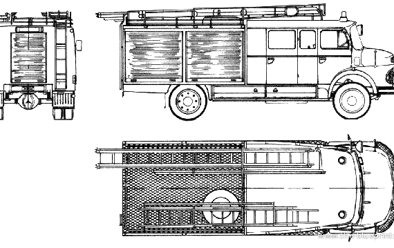 Грузовик Mercedes-Benz LAF1113 B-42 Fire Truck (1970) - чертежи, габариты, рисунки