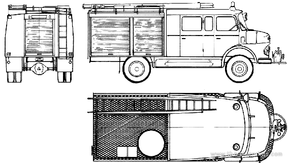 Грузовик Mercedes-Benz LAF911 B-36 Fire Truck (1975) - чертежи, габариты, рисунки