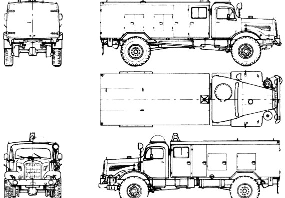 Грузовик Mercedes-Benz LG315 4x4 Fire Truck (1955) - чертежи, габариты, рисунки