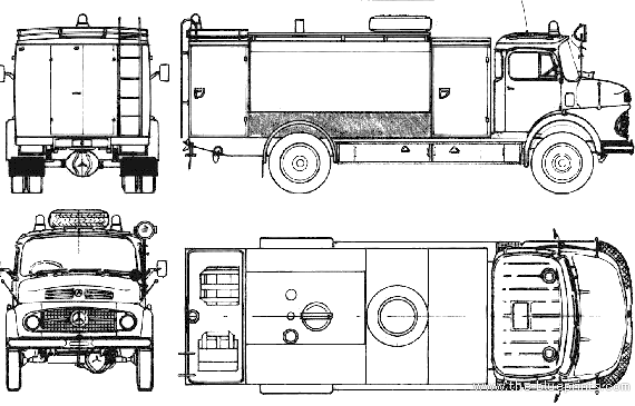 Грузовик Mercedes-Benz LKO1413 Fire Truck (1965) - чертежи, габариты, рисунки