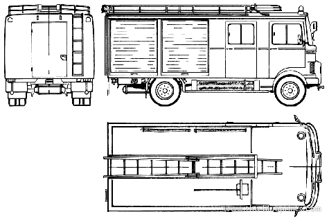 Грузовик Mercedes-Benz LP608 Fire Truck (1977) - чертежи, габариты, рисунки