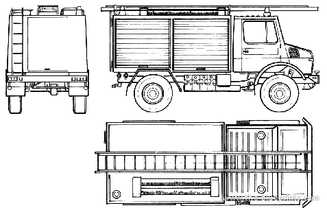 Грузовик Mercedes-Benz Unimog U1000 Fire Truck (1980) - чертежи, габариты, рисунки