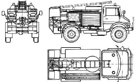 Грузовик Mercedes-Benz Unimog U1100L Fire Truck (1986) - чертежи, габариты, рисунки