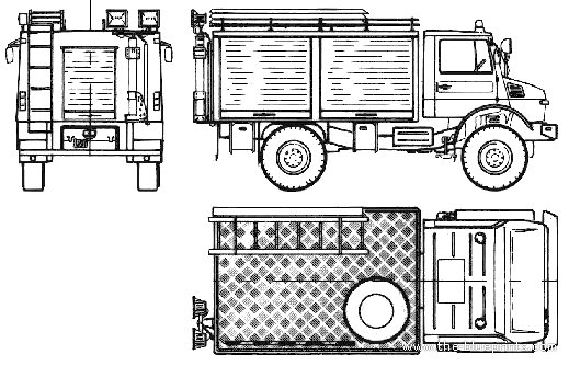 Грузовик Mercedes-Benz Unimog U1300L Fire Truck (1978) - чертежи, габариты, рисунки