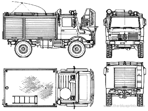 Грузовик Mercedes-Benz Unimog U1300L Fire Truck (1981) - чертежи, габариты, рисунки