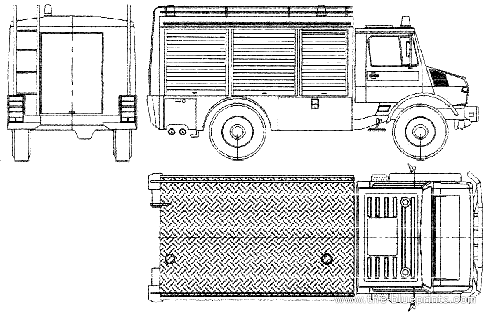 Грузовик Mercedes-Benz Unimog U1450LF Fire Truck (1988) - чертежи, габариты, рисунки