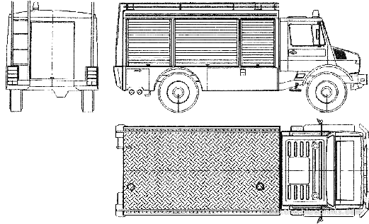 Грузовик Mercedes-Benz Unimog U1550LF Fire Truck (1989) - чертежи, габариты, рисунки