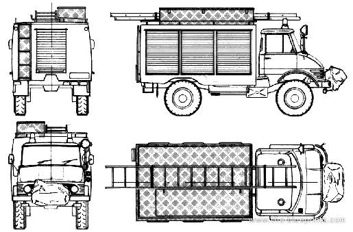 Грузовик Mercedes-Benz Unimog U416 Fire Truck (1973) - чертежи, габариты, рисунки