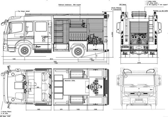 Грузовик Mercedes Benz Atego - чертежи, габариты, рисунки