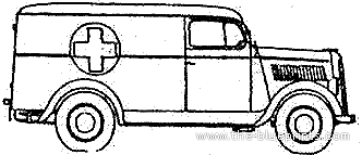 Грузовик Opel Blitz 1t 4x4 Ambulance - чертежи, габариты, рисунки