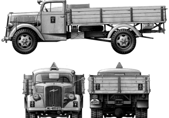 Opel Blitz 3-ton 4x2 truck - drawings, dimensions, figures