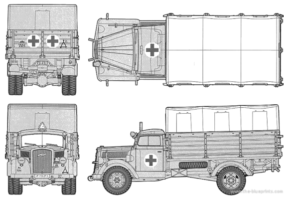 Truck Opel Blitz 36S 3-ton Kfz.305 - drawings, dimensions, figures