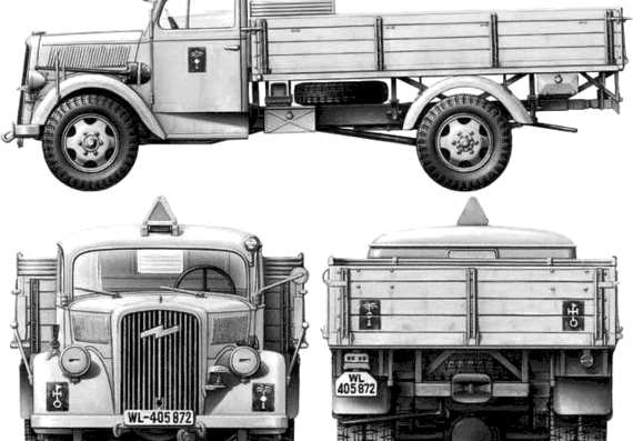 Truck Opel Blitz 3 ton 4x2 Kfz.305 - drawings, dimensions, figures