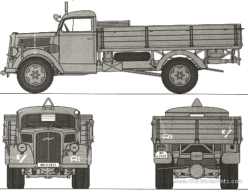 Opel Blitz 4x2 3ton truck - drawings, dimensions, figures