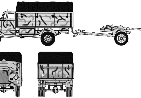 Truck Opel Blitz 6700A 3ton 4x4 + Pack40 - drawings, dimensions, figures