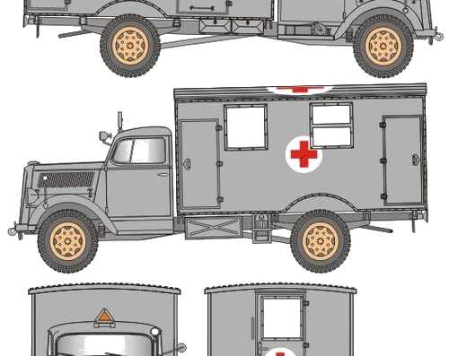 Грузовик Opel Blitz Ambulance - чертежи, габариты, рисунки