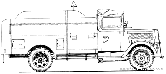 Грузовик Opel Blitz Kfz.385 Tankwagen - чертежи, габариты, рисунки