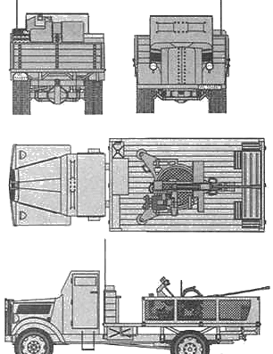 Truck Opel Blitz Panzer + 20mm Flak 38 - drawings, dimensions, pictures