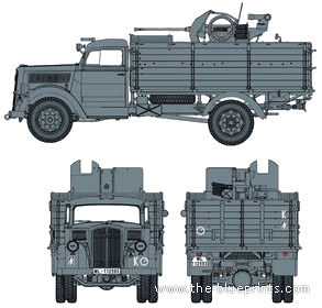 Truck Opel Blitz S 3ton 2cm Flak 38 - drawings, dimensions, figures