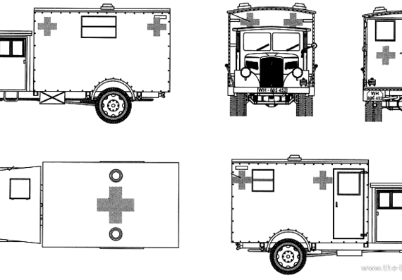 Truck Opel Blitz S Kfz.305 3t Ambulance 4x2 - drawings, dimensions, figures