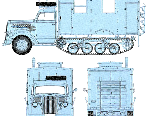 Truck Opel Blitz Sd.Kfz. 3 Maultier Ambulance - drawings, dimensions, figures