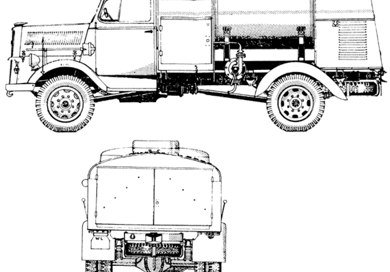 Грузовик Opel Blitz Tanker - чертежи, габариты, рисунки