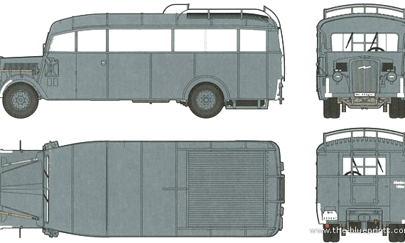 Грузовик Opel Blitz W39 Omnibus 3.6-47 (1939) - чертежи, габариты, рисунки